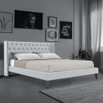 Noa Queen size Upholstered Bed in Light Grey Colour