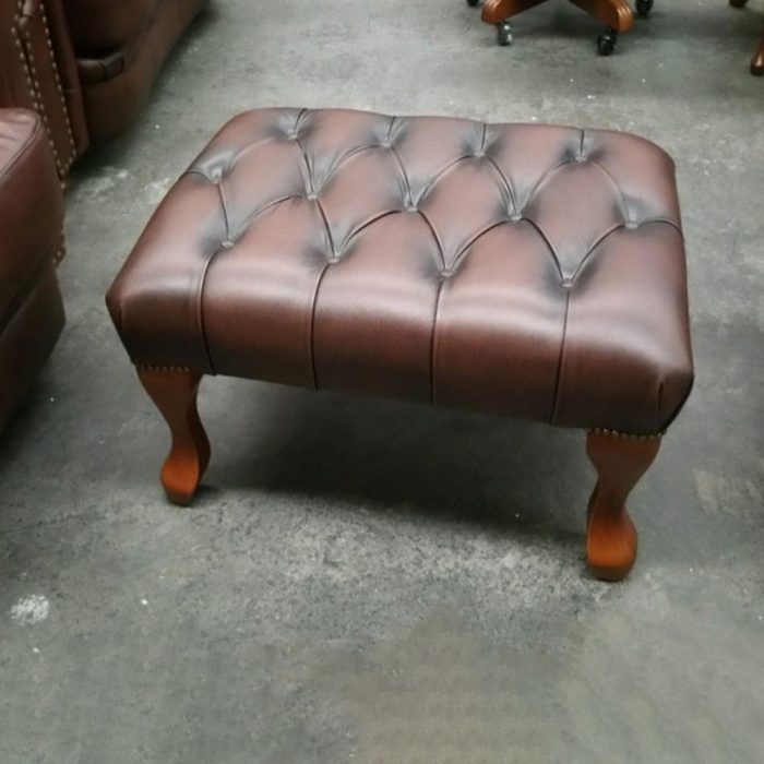 Queen Anne Ottoman in Faux Leather