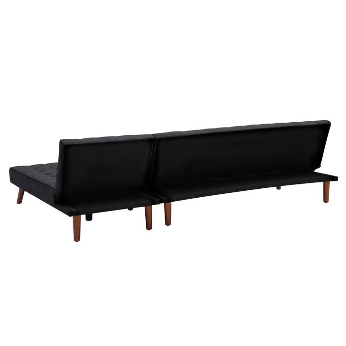 Reversible Sectional Sofa Sleeper Black Fabric With Wood Legs