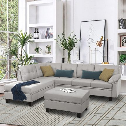 Sectional Sofa Set with Chaise Lounge, Storage Ottoman