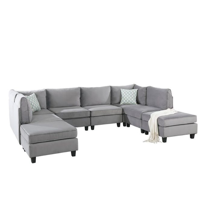 Simona Grey Velvet 8Pc Modular Sectional Sofa Set