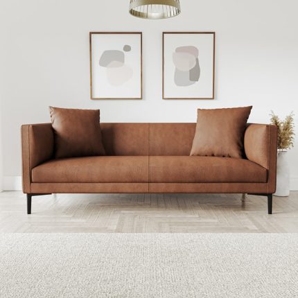 Tan Brown Faux Leather 3 Seater Sofa – Fatima Furniture