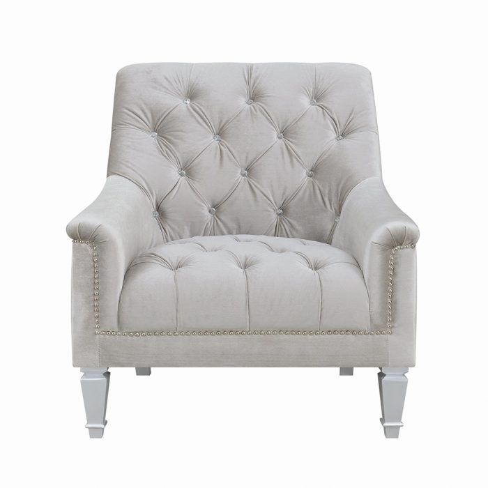 Traditional gray fabric tufted curved back sofa