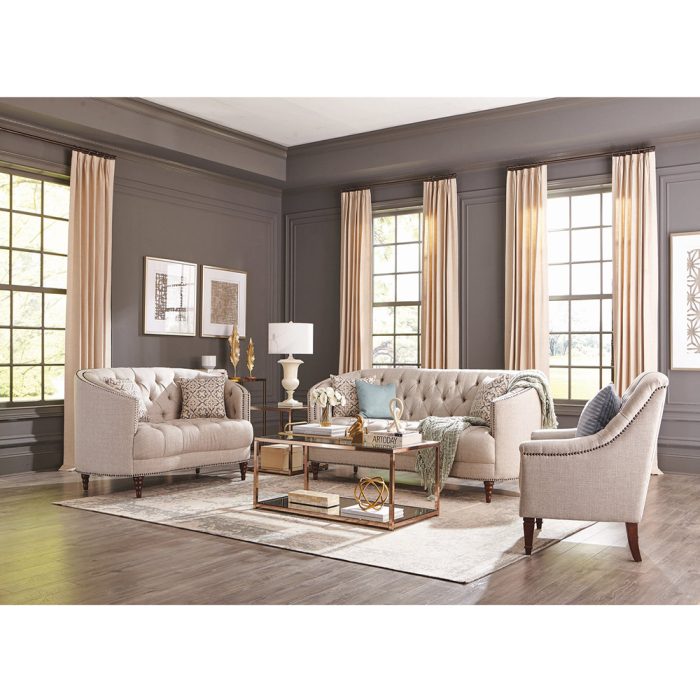 Traditional gray fabric tufted curved back sofa