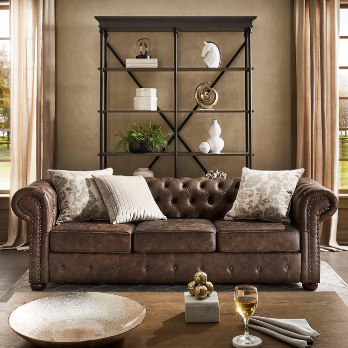 Tufted Scroll Arm Chesterfield Sofa