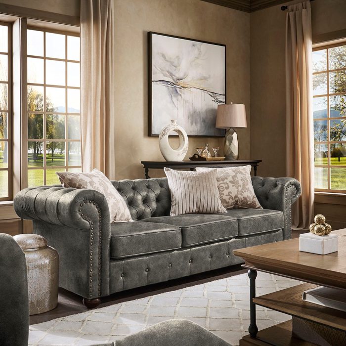 Tufted Scroll Arm Chesterfield Sofa