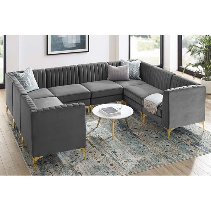 Valencia Channel Tufted Velvet 8 Piece Sectional Sofa