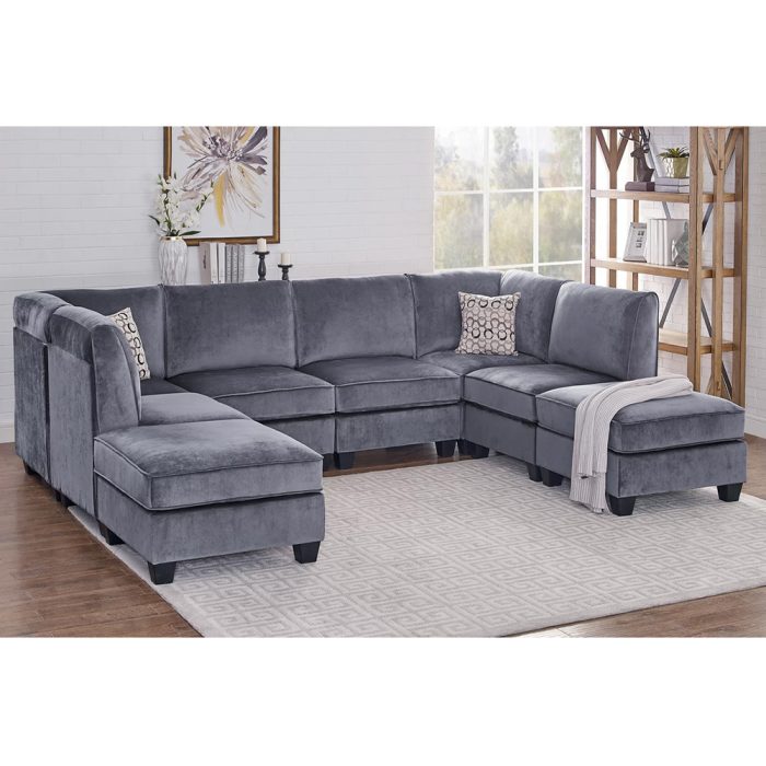 Velvet Grey Modular Sectional Sofa