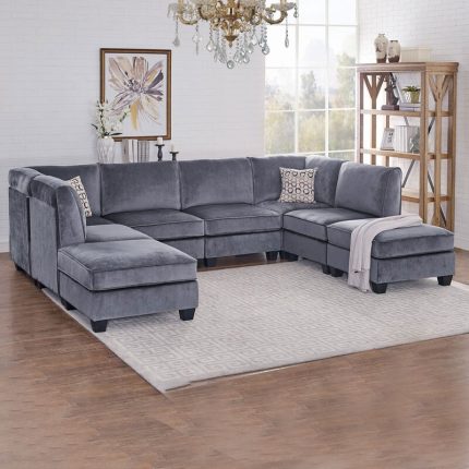 Velvet Grey Modular Sectional Sofa