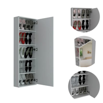 Wall Mounted Shoe Rack with Mirror
