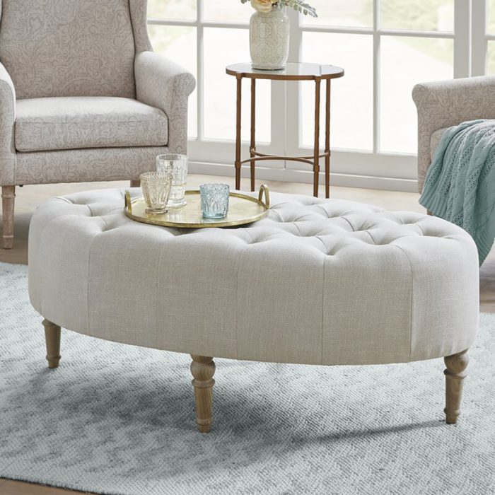 Wide Tufted Oval Standard Ottoman