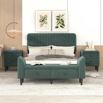 The beautiful Upholstered Platform Bed features an upholstered headboard that adds a modern chic look to your bedroom, as well as thick foam filled sides to add extra cushion, helping to make your sleep more comfortable