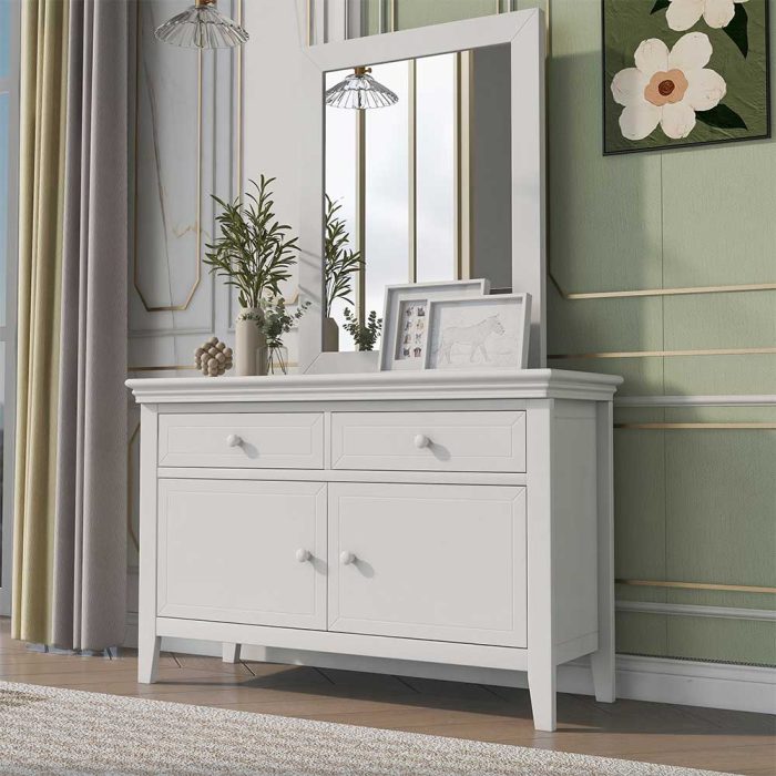 Bedroom Sets with 4 Pieces including Bed, Dresser, Mirror, and Nightstand