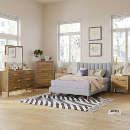 Fatima Furniture 6 Pieces Bedroom Set with Upholstered Platform Bed