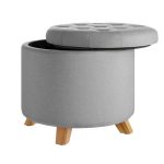 Button Tufted Round Storage Ottoman