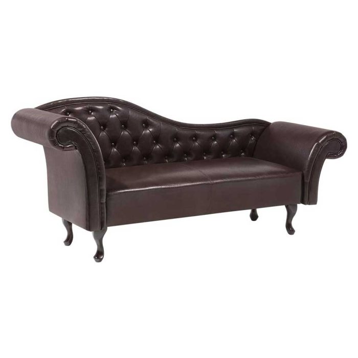 Chesterfield Brown Faux Leather Chaise Lounge