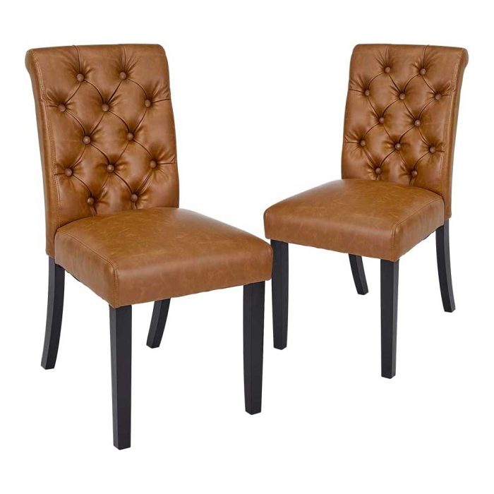 Mid-Century Tufted Leather 2 dining chair set